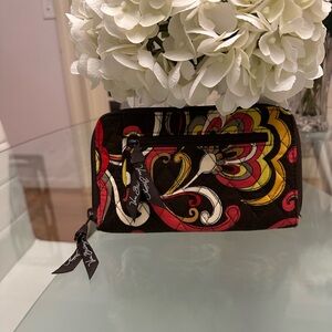 Vera Bradley Quilted Floral Swirl Cosmetic Case in Black, Red, Yellow & Cream
